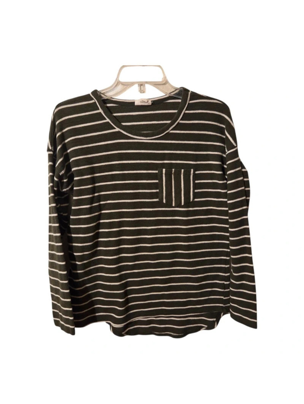Ana dark green and white stripe long sleeve shirt